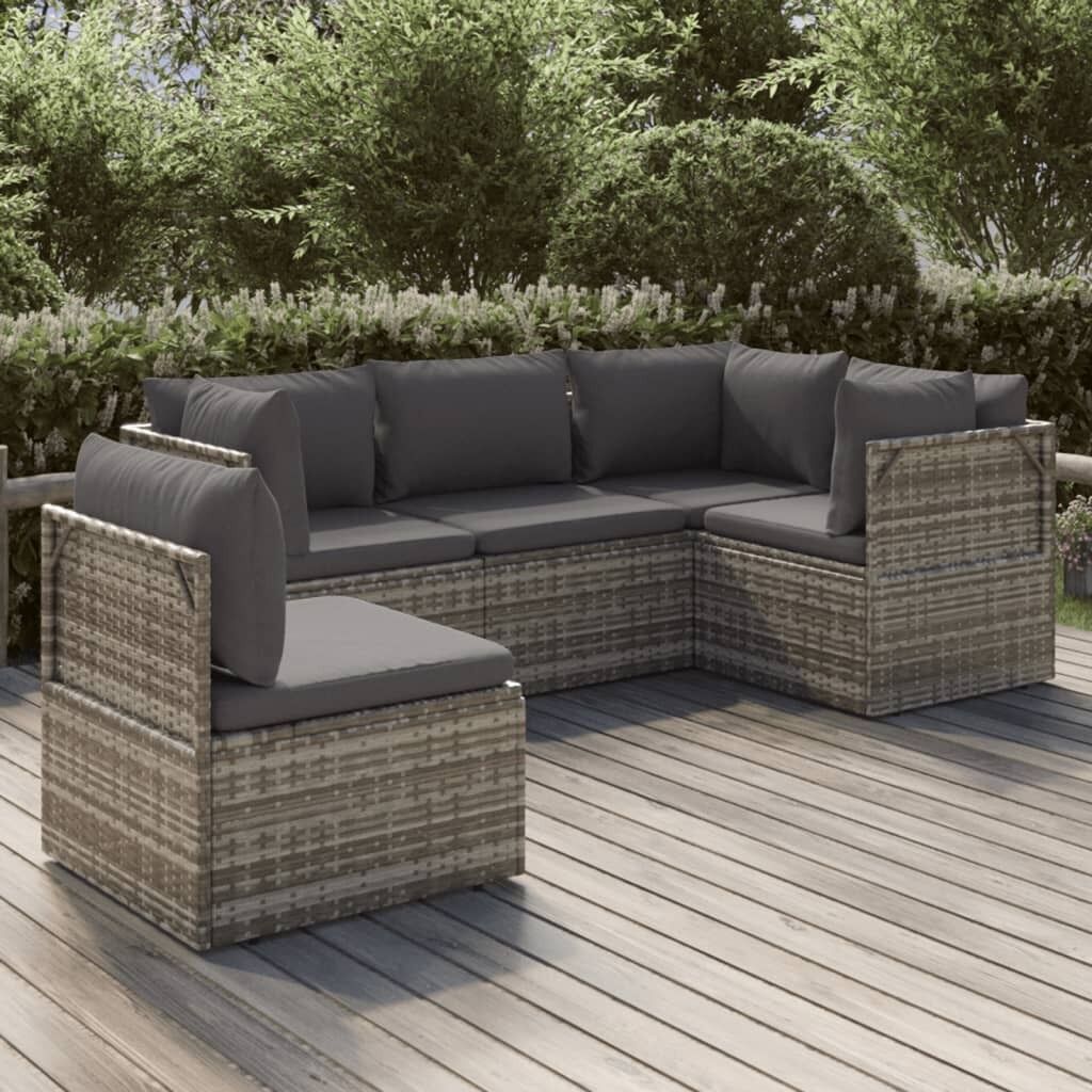 Garden Lounge Set with Cushions Grey Poly Rattan