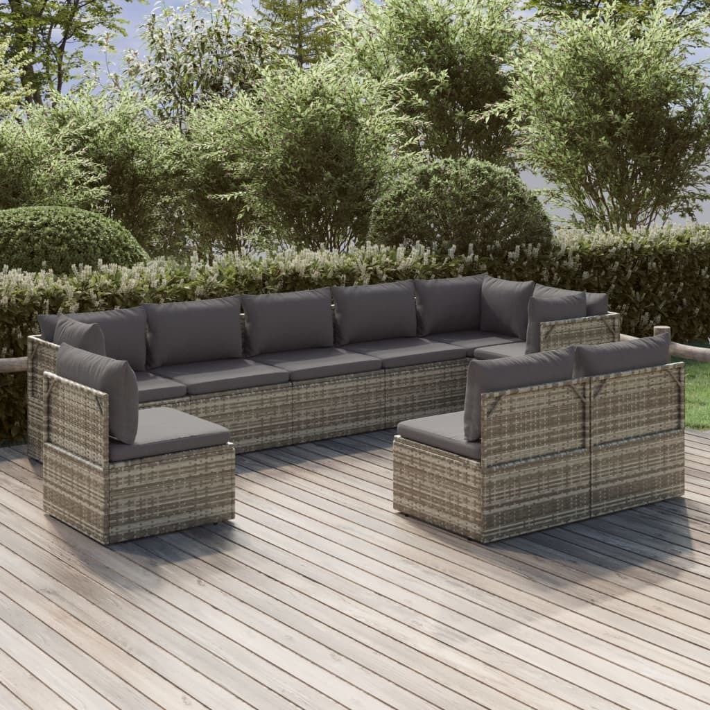Garden Lounge Set with Cushions Grey Poly Rattan