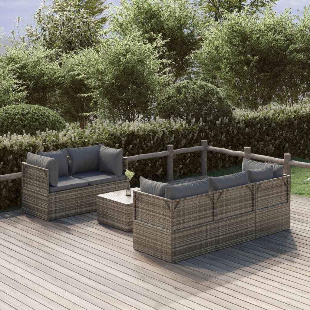 Garden Lounge Set with Cushions Grey Poly Rattan