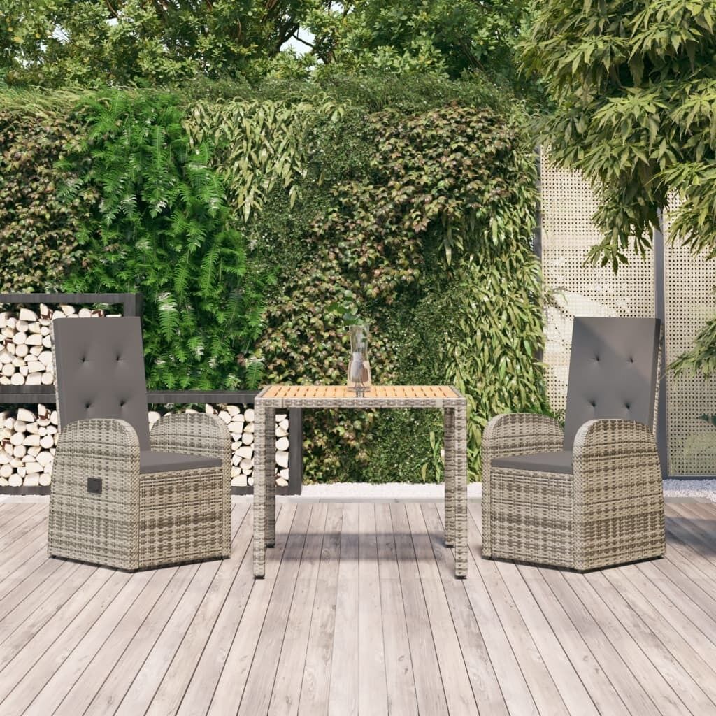 Garden Dining Set with Cushions Grey Poly Rattan