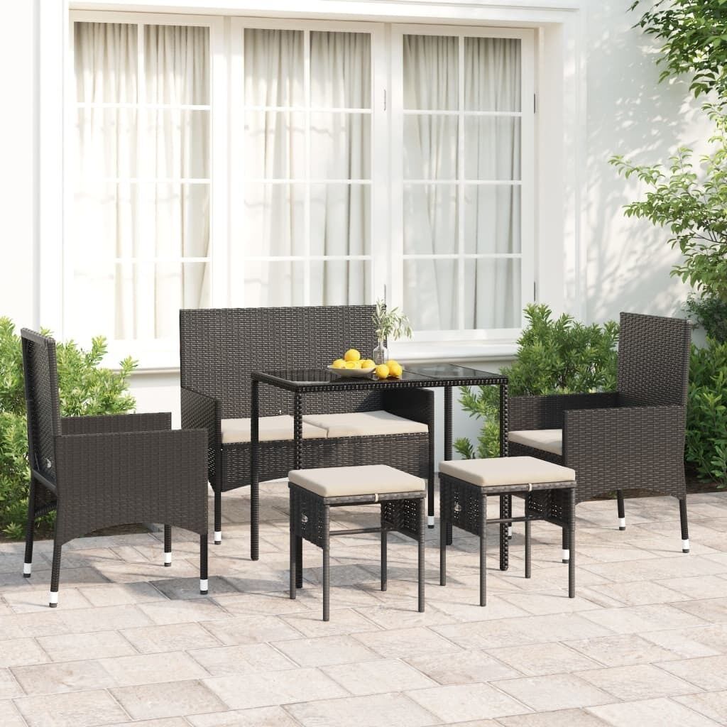 6 Piece Garden Lounge Set with Cushions Poly Rattan