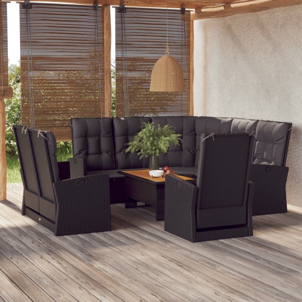 4 Piece Garden Lounge Set with Cushions Poly Rattan