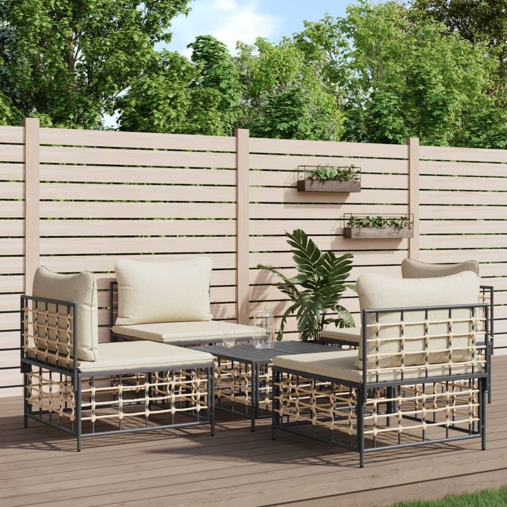 5 Piece Garden Lounge Set With Cushions Anthracite Poly Rattan