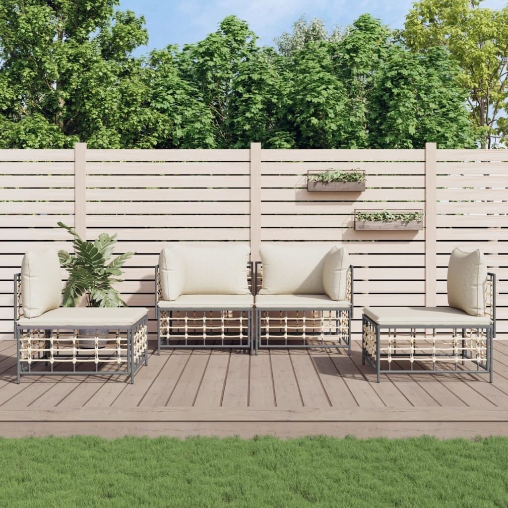 Garden Lounge Set with Cushions Anthracite Poly Rattan