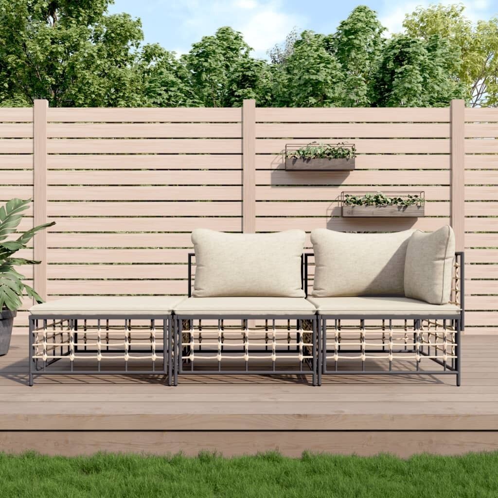 Garden Lounge Set with Cushions Anthracite Poly Rattan