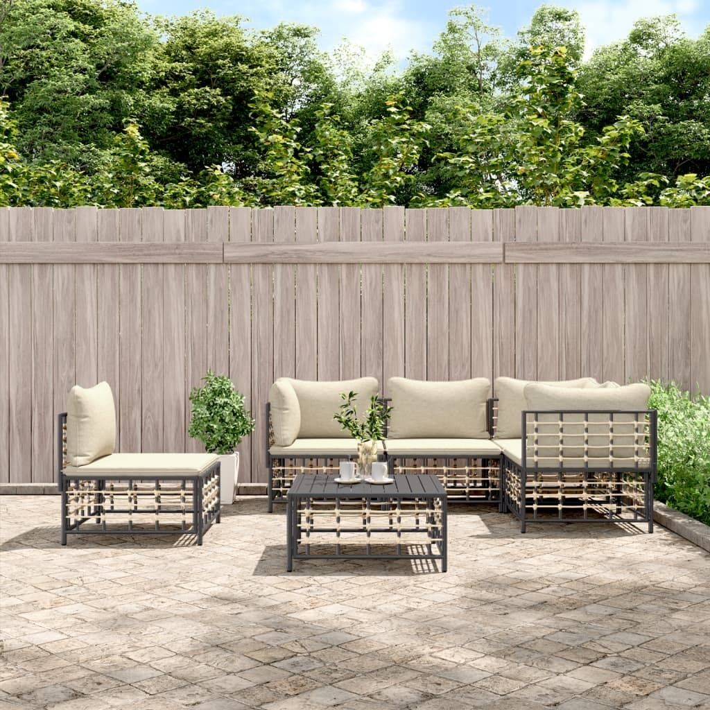 Garden Lounge Set with Cushions Anthracite Poly Rattan