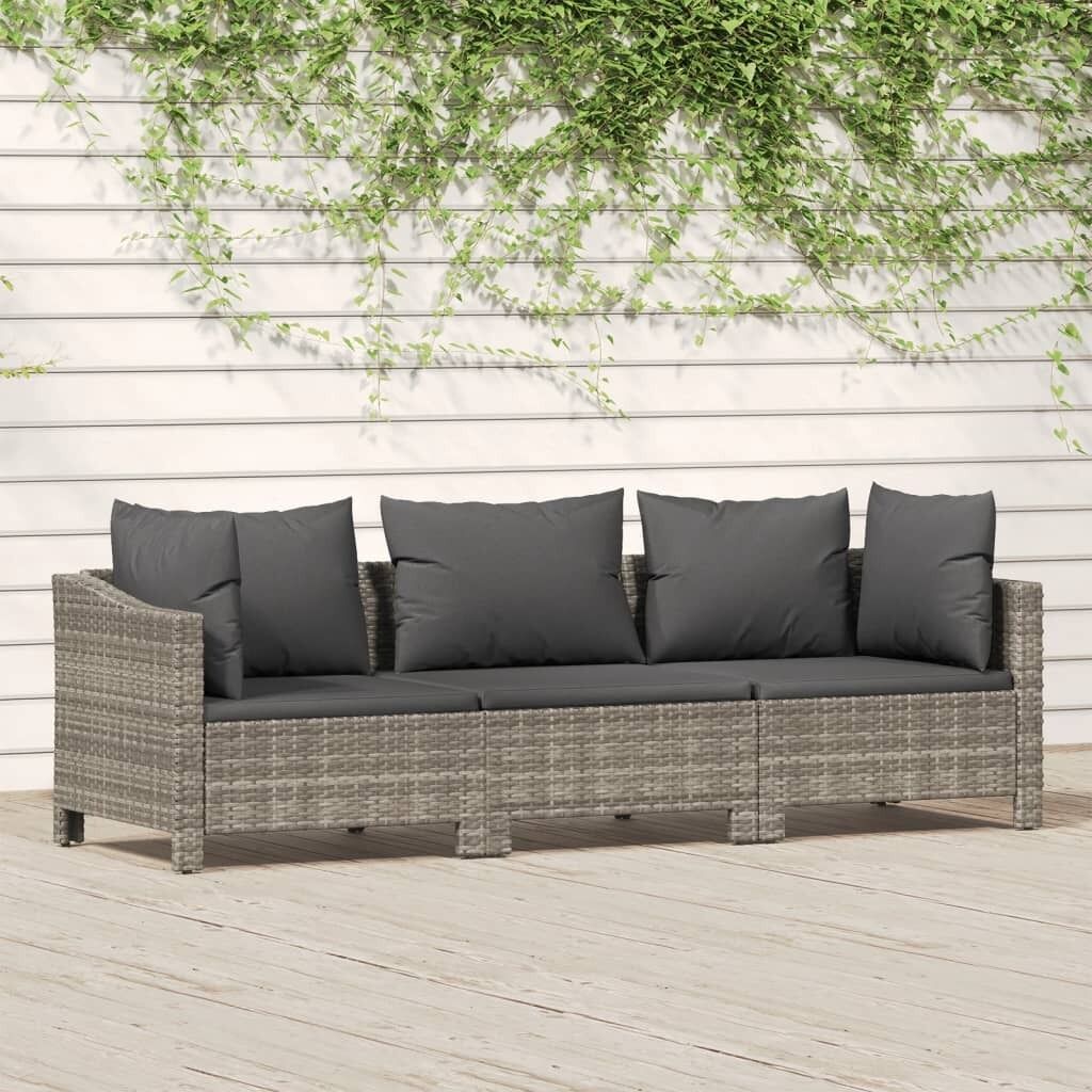 Garden Lounge Set with Cushions Grey Poly Rattan