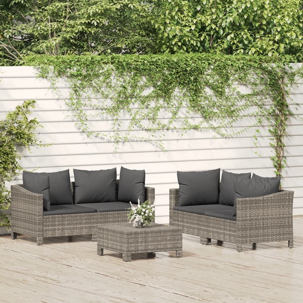Garden Lounge Set with Cushions Grey Poly Rattan