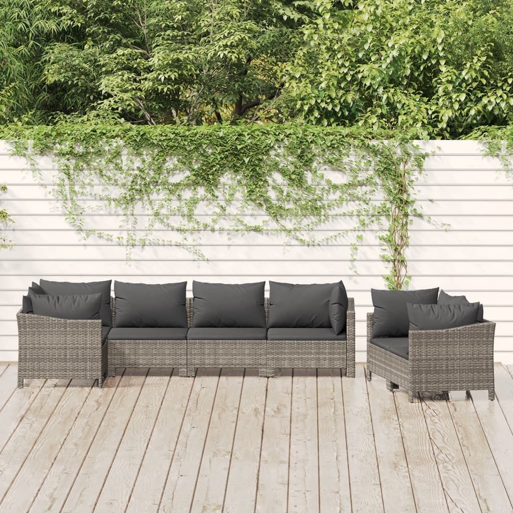 Garden Lounge Set with Cushions Grey Poly Rattan