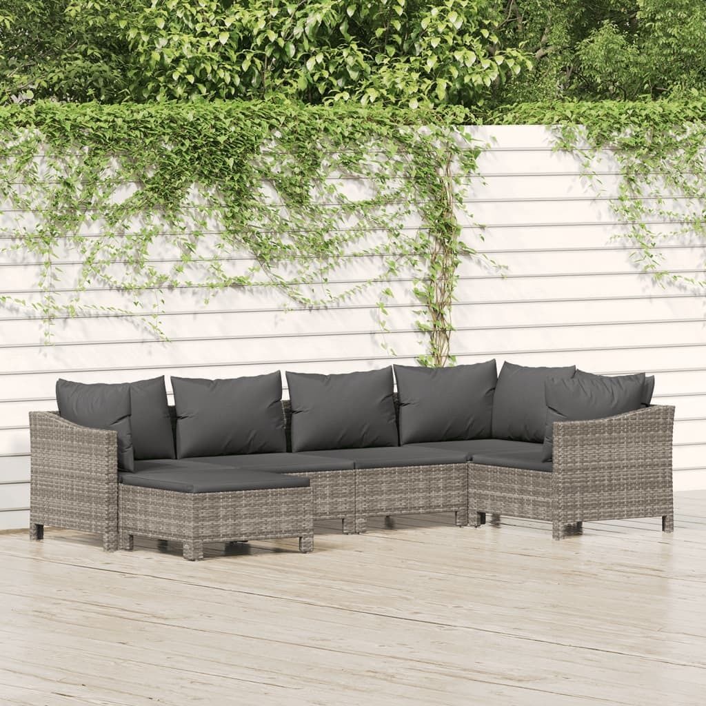 Garden Lounge Set with Cushions Grey Poly Rattan