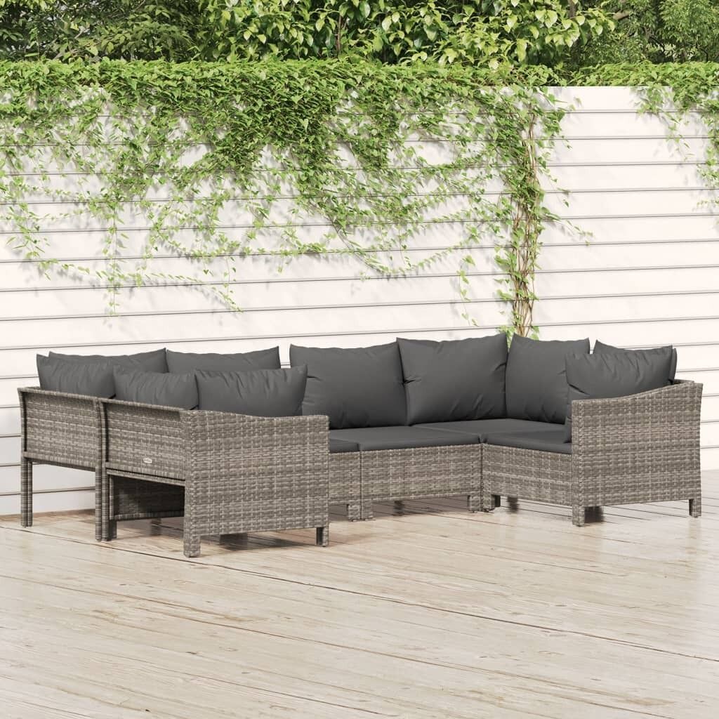 Garden Lounge Set with Cushions Grey Poly Rattan