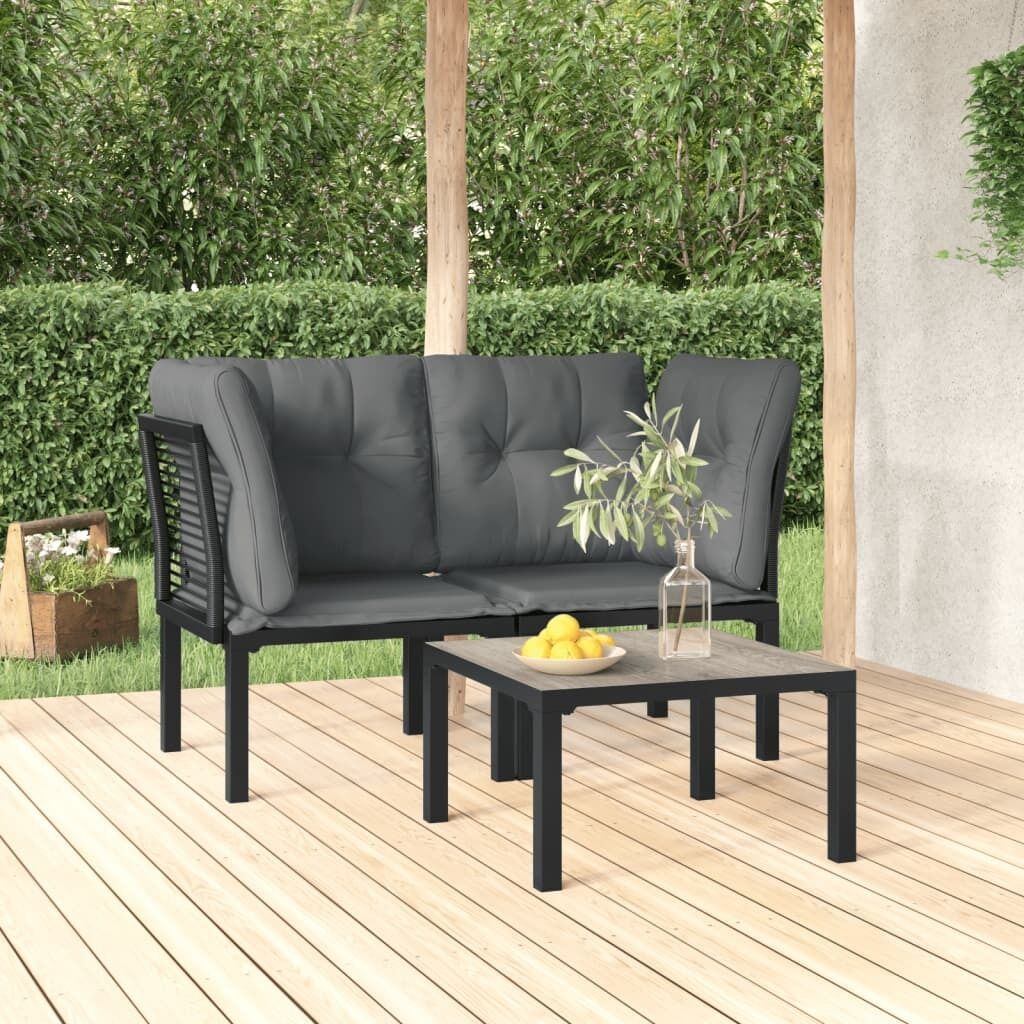 Garden Lounge Set Black and Grey Poly Rattan