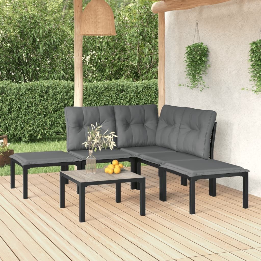 Garden Lounge Set Black and Grey Poly Rattan