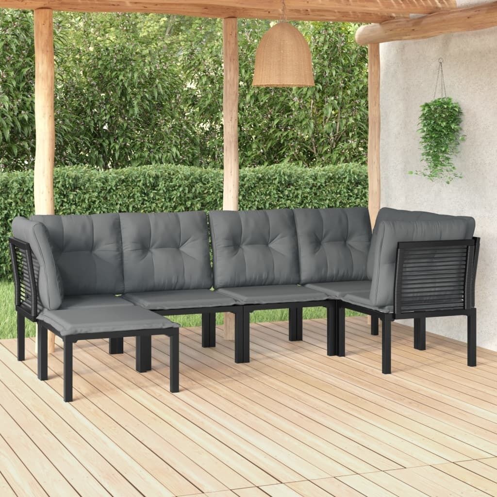Garden Lounge Set Black and Grey Poly Rattan