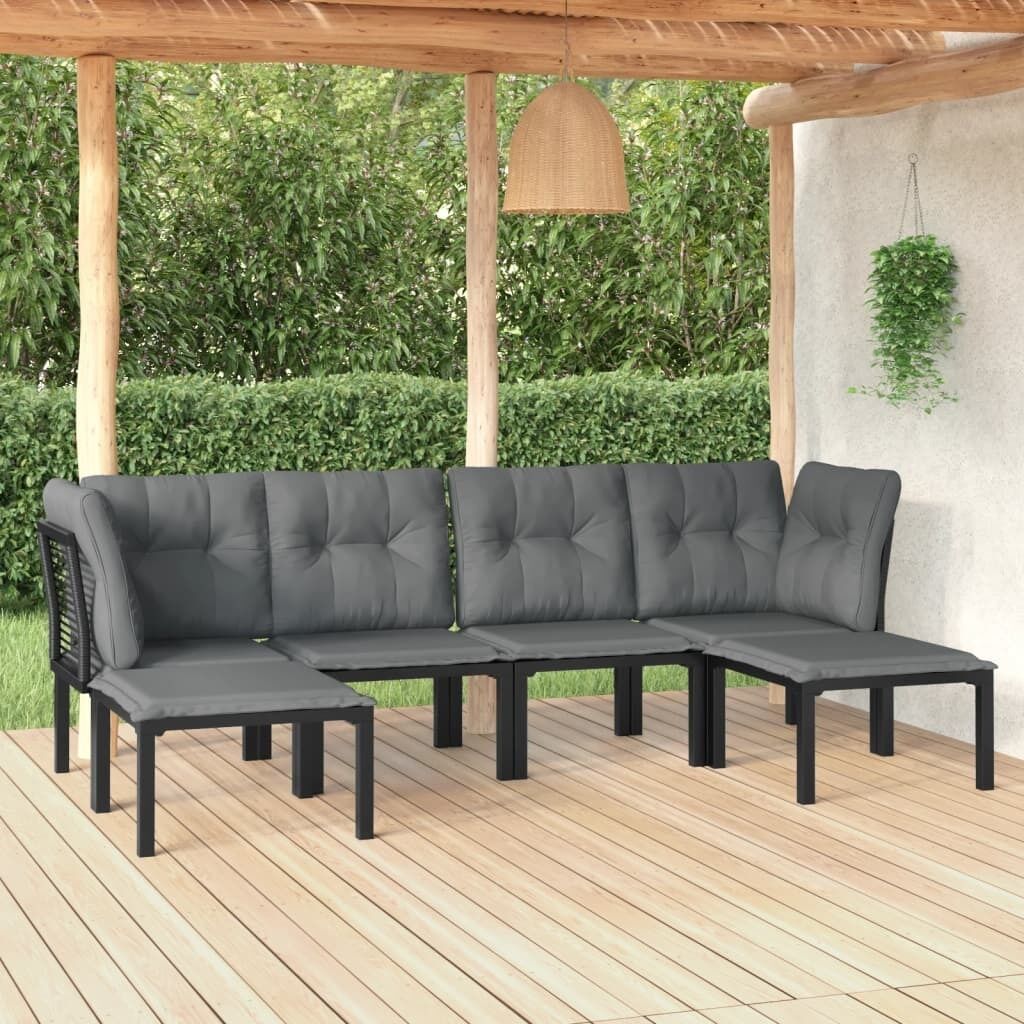 Garden Lounge Set Black and Grey Poly Rattan