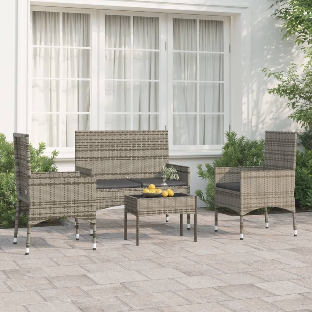 4 Piece Garden Lounge Set with Cushions Poly Rattan