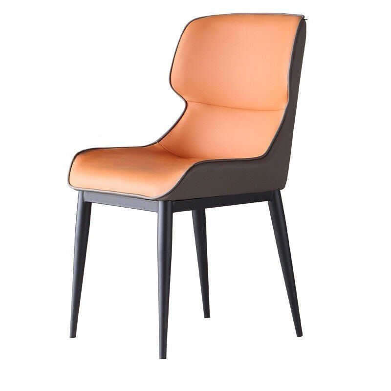 Orange Brown Italian Minimal List Dining Chairs PU Retro Chair Cafe Kitchen Modern Metal Legs x2