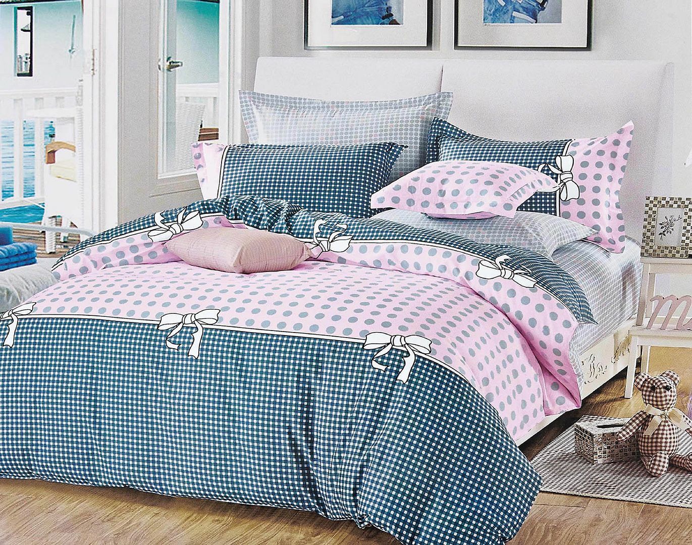 Pink Dots Super King Size Bed Quilt/Duvet Duvet Cover Set