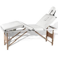 Cream White Foldable Massage Table 4 Zones with Wooden Frame