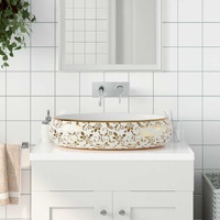 Countertop Basin White and Gold Oval 59x40x15 cm Ceramic