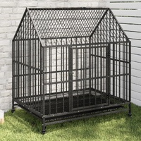 Dog Cage with Wheels Black Galvanised Steel