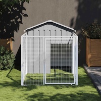 Dog House with Run Light Grey 117x201x123 cm Galvanised Steel