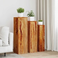 3 Piece Plant Stands Solid Acacia Wood Brown