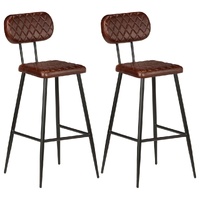Bar Chairs 2 pcs Brown Real Leather
