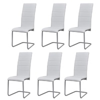 Cantilever Dining Chairs 6 pcs White Faux Leather