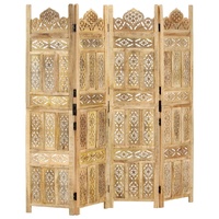 Hand Carved 4-Panel Room Divider 160x165 cm Solid Mango Wood