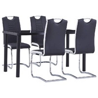 5 Piece Dining Set Faux Leather Black