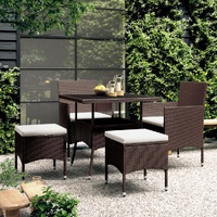 5 Piece Garden Dining Set Poly Rattan Brown