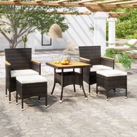5 Piece Garden Dining Set Poly Rattan & Solid Acacia Wood Black