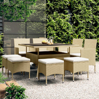 9 Piece Garden Dining Set Poly Rattan Beige