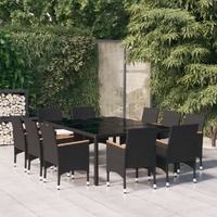 11 Piece Garden Dining Set Poly Rattan Black