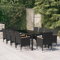 11 Piece Garden Dining Set Poly Rattan Black