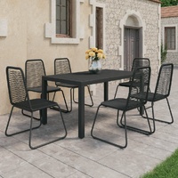 7 Piece Garden Dining Set PVC Rattan Black