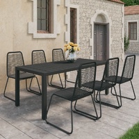 7 Piece Garden Dining Set PVC Rattan Black