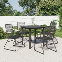 5 Piece Garden Dining Set Black PVC Rattan
