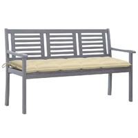3-Seater Garden Bench with Cushion 150 cm Grey Eucalyptus Wood