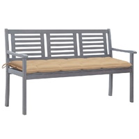 3-Seater Garden Bench with Cushion 150 cm Grey Eucalyptus Wood