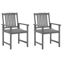 Garden Chairs with Cushions 2 pcs Grey Solid Acacia Wood
