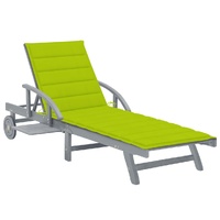 Garden Sun Lounger with Cushion Solid Acacia Wood