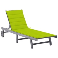 Garden Sun Lounger with Cushion Grey Solid Acacia Wood