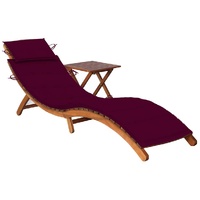 Garden Sun Lounger with Table and Cushion Solid Acacia Wood