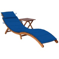 Garden Sun Lounger with Table and Cushion Solid Acacia Wood