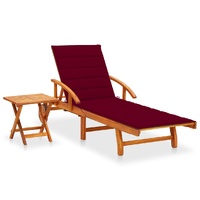 Garden Sun Lounger with Table and Cushion Solid Acacia Wood