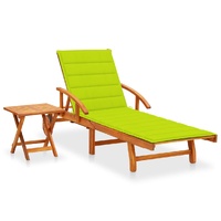Garden Sun Lounger with Table and Cushion Solid Acacia Wood