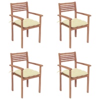 Garden Chairs 4 pcs with Cream White Cushions Solid Teak Wood