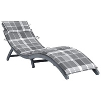 Sun Lounger with Cushion Grey Solid Acacia Wood